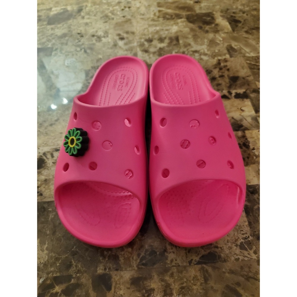 Crocs Women's Hot Pink Classic Platform Slides Sandals Sz 7 Summer Beach Resort